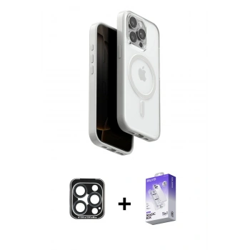 MARSİLYAN™- iPhone 15 Pro Max Kılıf Pusula Form Serisi - Siyah Bilvis 5in1 3D Magic Cam Ekran Koruyucu + PVD Metal Kamera Lens - LT