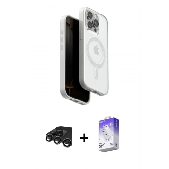 MARSİLYAN™- iPhone 15 Pro Max Kılıf Pusula Form Serisi - Siyah Bilvis 5in1 3D Magic Cam Ekran Koruyucu + Raze Metal Kamera Lens - TMGI