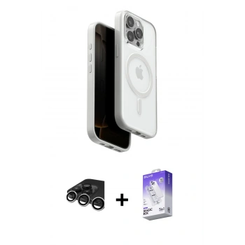 MARSİLYAN™- iPhone 15 Pro Max Kılıf Pusula Form Serisi - Siyah Bilvis 5in1 3D Magic Cam Ekran Koruyucu + Raze Metal Kamera Lens - GS