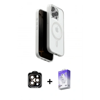 MARSİLYAN™- iPhone 15 Pro Max Kılıf Pusula Form Serisi - Siyah Bilvis 5in1 3D Magic Cam Ekran Koruyucu + PVD Metal Kamera Lens - TU