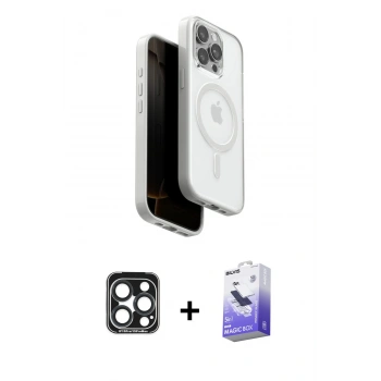 MARSİLYAN™- iPhone 15 Pro Max Kılıf Pusula Form Serisi - Siyah Bilvis 5in1 5D Magic Hayalet Cam Ekran Koruyucu + PVD Metal Kamera Lens - LT