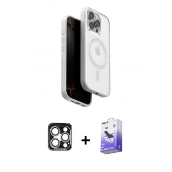 MARSİLYAN™- iPhone 15 Pro Max Kılıf Pusula Form Serisi - Siyah Bilvis 5in1 5D Magic Hayalet Cam Ekran Koruyucu + PVD Metal Kamera Lens - GS