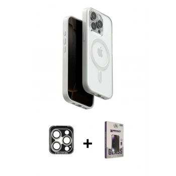 MARSİLYAN™- iPhone 15 Pro Max Kılıf Pusula Form Serisi - Siyah Bilvis Hayalet Cam Ekran Koruyucu + PVD Metal Kamera Lens - GS