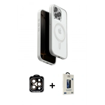 MARSİLYAN™- iPhone 15 Pro Max Kılıf Pusula Form Serisi - Siyah Bilvis Hayalet Cam Ekran Koruyucu + PVD Metal Kamera Lens - TU