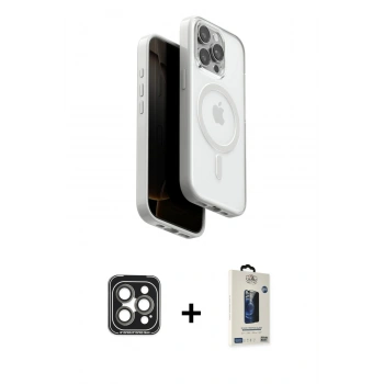 MARSİLYAN™- iPhone 15 Pro Max Kılıf Pusula Form Serisi - Siyah Bilvis Hayalet Cam Ekran Koruyucu + PVD Metal Kamera Lens - GI