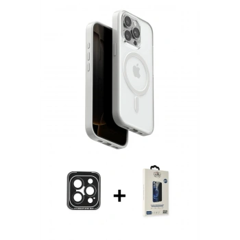 MARSİLYAN™- iPhone 15 Pro Max Kılıf Pusula Form Serisi - Siyah Bilvis Hayalet Cam Ekran Koruyucu + PVD Metal Kamera Lens - SH