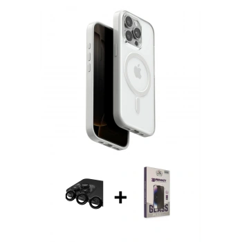 MARSİLYAN™- iPhone 15 Pro Max Kılıf Pusula Form Serisi - Siyah Bilvis Hayalet Cam Ekran Koruyucu + Raze Metal Kamera Lens - SH