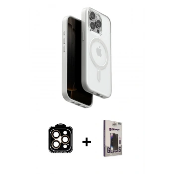MARSİLYAN™- iPhone 15 Pro Max Kılıf Pusula Form Serisi - Siyah Bilvis Hayalet Cam Ekran Koruyucu + PVD Metal Kamera Lens - TU
