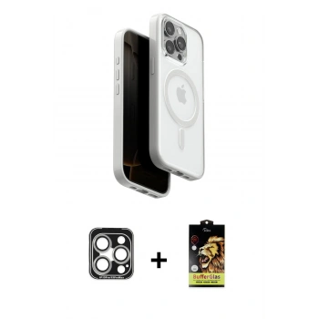 MARSİLYAN™- iPhone 15 Pro Max Kılıf Pusula Form Serisi - Siyah Buffer Cam Ekran Koruyucu + PVD Metal Kamera Lens - GS