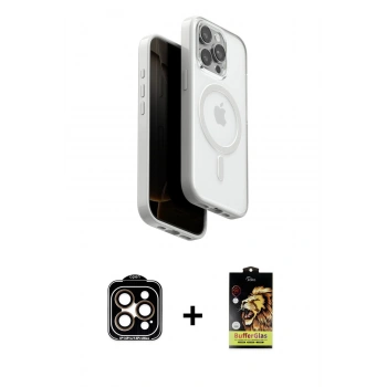 MARSİLYAN™- iPhone 15 Pro Max Kılıf Pusula Form Serisi - Siyah Buffer Cam Ekran Koruyucu + PVD Metal Kamera Lens - TU