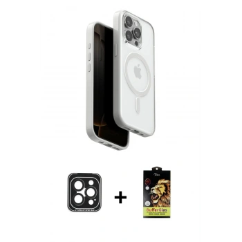 MARSİLYAN™- iPhone 15 Pro Max Kılıf Pusula Form Serisi - Siyah Buffer Cam Ekran Koruyucu + PVD Metal Kamera Lens - SH