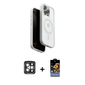MARSİLYAN™- iPhone 15 Pro Max Kılıf Pusula Form Serisi - Siyah Buffer Hayalet Cam Ekran Koruyucu + PVD Metal Kamera Lens - GI