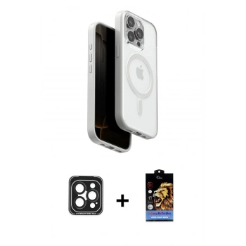 MARSİLYAN™- iPhone 15 Pro Max Kılıf Pusula Form Serisi - Siyah Buffer Hayalet Cam Ekran Koruyucu + PVD Metal Kamera Lens - SH