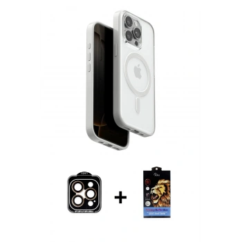 MARSİLYAN™- iPhone 15 Pro Max Kılıf Pusula Form Serisi - Siyah Buffer Hayalet Cam Ekran Koruyucu + PVD Metal Kamera Lens - TU