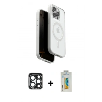 MARSİLYAN™- iPhone 15 Pro Max Kılıf Pusula Form Serisi - Siyah Polymer Nano Ekran Koruyucu + PVD Metal Kamera Lens - LT