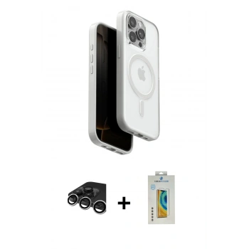MARSİLYAN™- iPhone 15 Pro Max Kılıf Pusula Form Serisi - Siyah Polymer Nano Ekran Koruyucu + Raze Metal Kamera Lens - GS