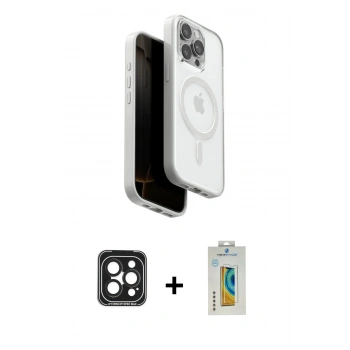 MARSİLYAN™- iPhone 15 Pro Max Kılıf Pusula Form Serisi - Siyah Polymer Nano Ekran Koruyucu + PVD Metal Kamera Lens - SH