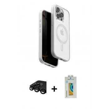 MARSİLYAN™- iPhone 15 Pro Max Kılıf Pusula Form Serisi - Siyah Polymer Nano Ekran Koruyucu + Raze Metal Kamera Lens - SH