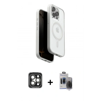 MARSİLYAN™- iPhone 15 Pro Max Kılıf Pusula Form Serisi - Siyah Vanessa Magic Hayalet Cam + PVD Metal Kamera Lens - GI