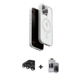 MARSİLYAN™- iPhone 15 Pro Max Kılıf Pusula Form Serisi - Siyah Vanessa Magic Hayalet Cam + Raze Metal Kamera Lens - GS
