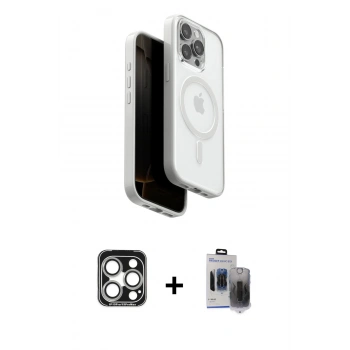 MARSİLYAN™- iPhone 15 Pro Max Kılıf Pusula Form Serisi - Siyah Vanessa Magic Hayalet Cam + PVD Metal Kamera Lens - GS