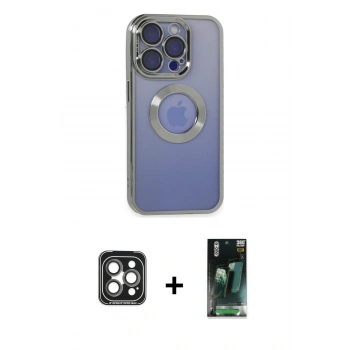 MARSİLYAN™- iPhone 15 Pro Max Kılıf Pusula Form - Siyah 360 Mat Full Body Arka Koruyucu + PVD Metal Kamera Lens - GI