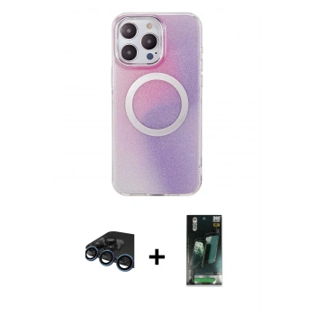 MARSİLYAN™- iPhone 15 Pro Max Kılıf Pusula Form - Siyah 360 Mat Full Body Arka Koruyucu + Raze Metal Kamera Lens - LT