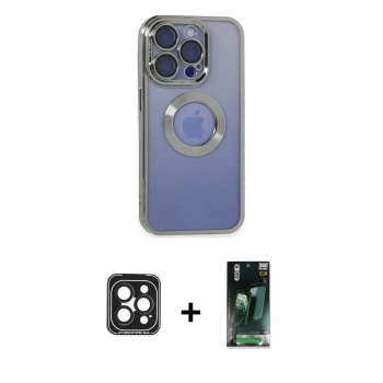 MARSİLYAN™- iPhone 15 Pro Max Kılıf Pusula Form - Siyah 360 Mat Full Body Arka Koruyucu + PVD Metal Kamera Lens - SH