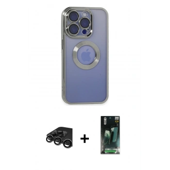 MARSİLYAN™- iPhone 15 Pro Max Kılıf Pusula Form - Siyah 360 Mat Full Body Arka Koruyucu + Raze Metal Kamera Lens - TMGI