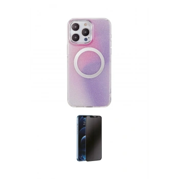 MARSİLYAN™- iPhone 15 Pro Max Kılıf Pusula Form - Siyah 3D Antistatik Hayalet Cam Ekran Koruyucu