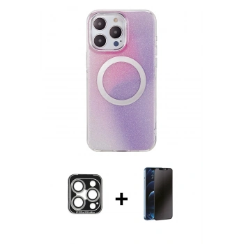 MARSİLYAN™- iPhone 15 Pro Max Kılıf Pusula Form - Siyah 3D Antistatik Hayalet Cam Ekran Koruyucu + PVD Metal Kamera Lens - GS