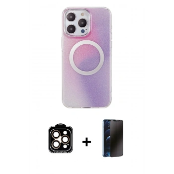 MARSİLYAN™- iPhone 15 Pro Max Kılıf Pusula Form - Siyah 3D Antistatik Hayalet Cam Ekran Koruyucu + PVD Metal Kamera Lens - TU