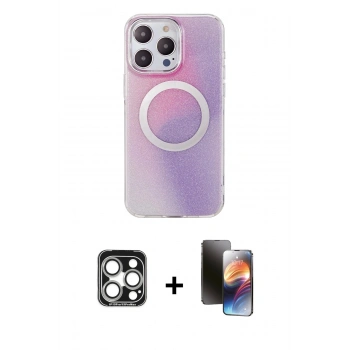MARSİLYAN™- iPhone 15 Pro Max Kılıf Pusula Form - Siyah 3D Antistatik Mat Seramik Nano Ekran Koruyucu + PVD Metal Kamera Lens - GS