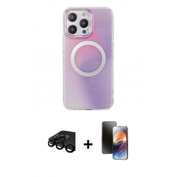 MARSİLYAN™- iPhone 15 Pro Max Kılıf Pusula Form - Siyah 3D Antistatik Mat Seramik Nano Ekran Koruyucu + Raze Metal Kamera Lens - SH