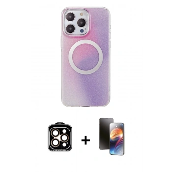 MARSİLYAN™- iPhone 15 Pro Max Kılıf Pusula Form - Siyah 3D Antistatik Mat Seramik Nano Ekran Koruyucu + PVD Metal Kamera Lens - TU