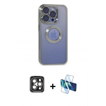MARSİLYAN™- iPhone 15 Pro Max Kılıf Pusula Form - Siyah 3D Antistatik Seramik Nano Ekran Koruyucu + PVD Metal Kamera Lens - GI