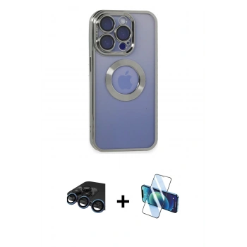 MARSİLYAN™- iPhone 15 Pro Max Kılıf Pusula Form - Siyah 3D Antistatik Seramik Nano Ekran Koruyucu + Raze Metal Kamera Lens - LT