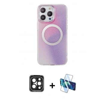 MARSİLYAN™- iPhone 15 Pro Max Kılıf Pusula Form - Siyah 3D Antistatik Seramik Nano Ekran Koruyucu + PVD Metal Kamera Lens - SH