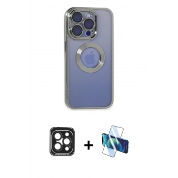 MARSİLYAN™- iPhone 15 Pro Max Kılıf Pusula Form - Siyah 3D Antistatik Seramik Nano Ekran Koruyucu + PVD Metal Kamera Lens - SH