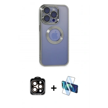 MARSİLYAN™- iPhone 15 Pro Max Kılıf Pusula Form - Siyah 3D Antistatik Seramik Nano Ekran Koruyucu + PVD Metal Kamera Lens - TU