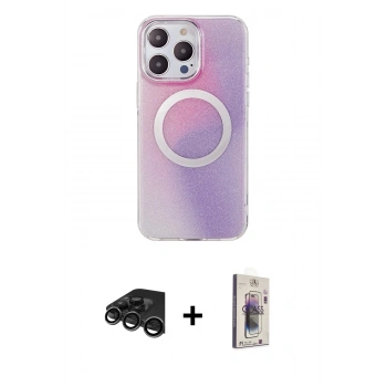 MARSİLYAN™- iPhone 15 Pro Max Kılıf Pusula Form - Siyah Bilvis 3D Cam Ekran Koruyucu + Raze Metal Kamera Lens - TMGI