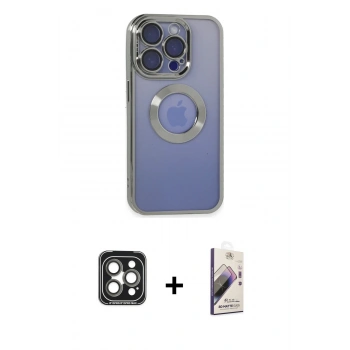 MARSİLYAN™- iPhone 15 Pro Max Kılıf Pusula Form - Siyah Bilvis 3D Mat Cam Ekran Koruyucu + PVD Metal Kamera Lens - GI