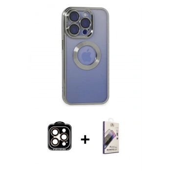 MARSİLYAN™- iPhone 15 Pro Max Kılıf Pusula Form - Siyah Bilvis 3D Mat Cam Ekran Koruyucu + PVD Metal Kamera Lens - TU
