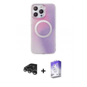 MARSİLYAN™- iPhone 15 Pro Max Kılıf Pusula Form - Siyah Bilvis 5in1 3D Magic Cam Ekran Koruyucu + Raze Metal Kamera Lens - GS