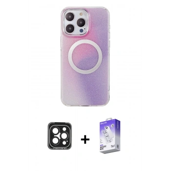MARSİLYAN™- iPhone 15 Pro Max Kılıf Pusula Form - Siyah Bilvis 5in1 3D Magic Cam Ekran Koruyucu + PVD Metal Kamera Lens - SH