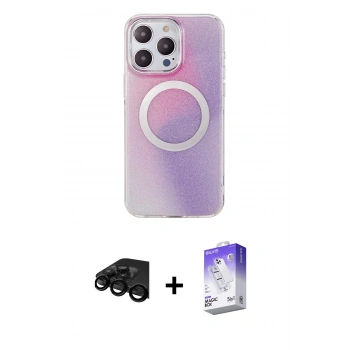 MARSİLYAN™- iPhone 15 Pro Max Kılıf Pusula Form - Siyah Bilvis 5in1 3D Magic Cam Ekran Koruyucu + Raze Metal Kamera Lens - SH