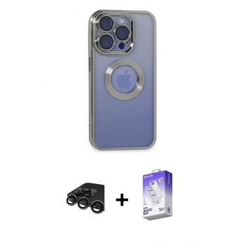 MARSİLYAN™- iPhone 15 Pro Max Kılıf Pusula Form - Siyah Bilvis 5in1 3D Magic Cam Ekran Koruyucu + Raze Metal Kamera Lens - TMGI
