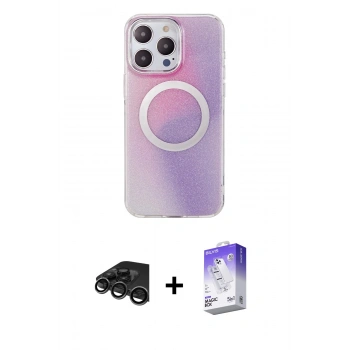 MARSİLYAN™- iPhone 15 Pro Max Kılıf Pusula Form - Siyah Bilvis 5in1 3D Magic Cam Ekran Koruyucu + Raze Metal Kamera Lens - TMGI