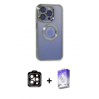 MARSİLYAN™- iPhone 15 Pro Max Kılıf Pusula Form - Siyah Bilvis 5in1 3D Magic Cam Ekran Koruyucu + PVD Metal Kamera Lens - TU
