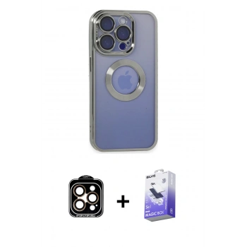 MARSİLYAN™- iPhone 15 Pro Max Kılıf Pusula Form - Siyah Bilvis 5in1 5D Magic Hayalet Cam Ekran Koruyucu + PVD Metal Kamera Lens - TU